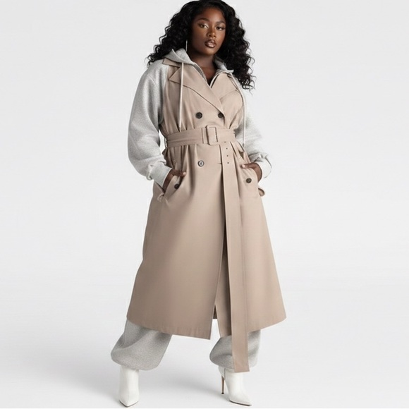 KBB by Kahlana Jackets & Blazers - KBB by KAHLANA Women's 'The Sweatshirt Trench Coat' - Khaki/Heather Gray M New